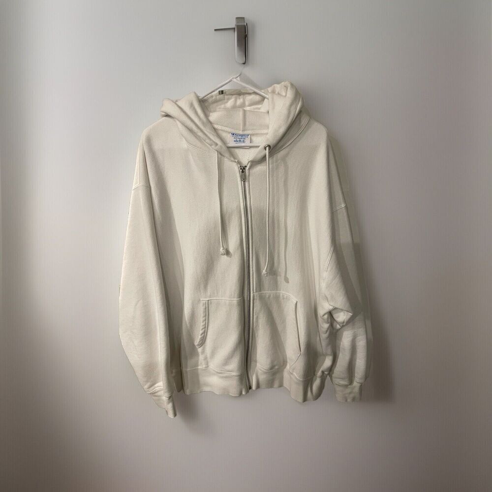 Men’s champion drawstring zip up all white hoodie size 2 XL